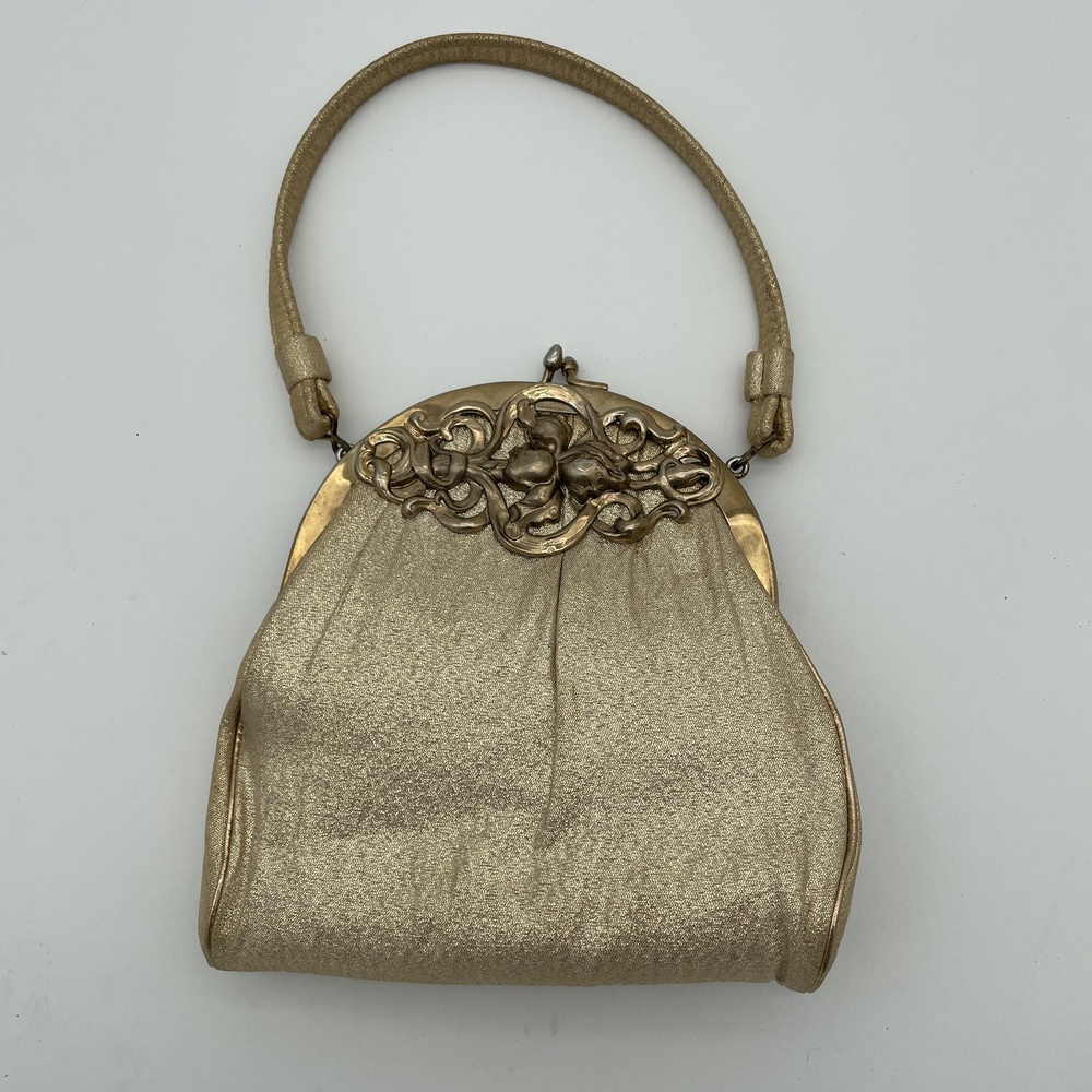 ML‎ USA Vintage Gold Metallic Handle Clutch Handbag evening formal dress party
